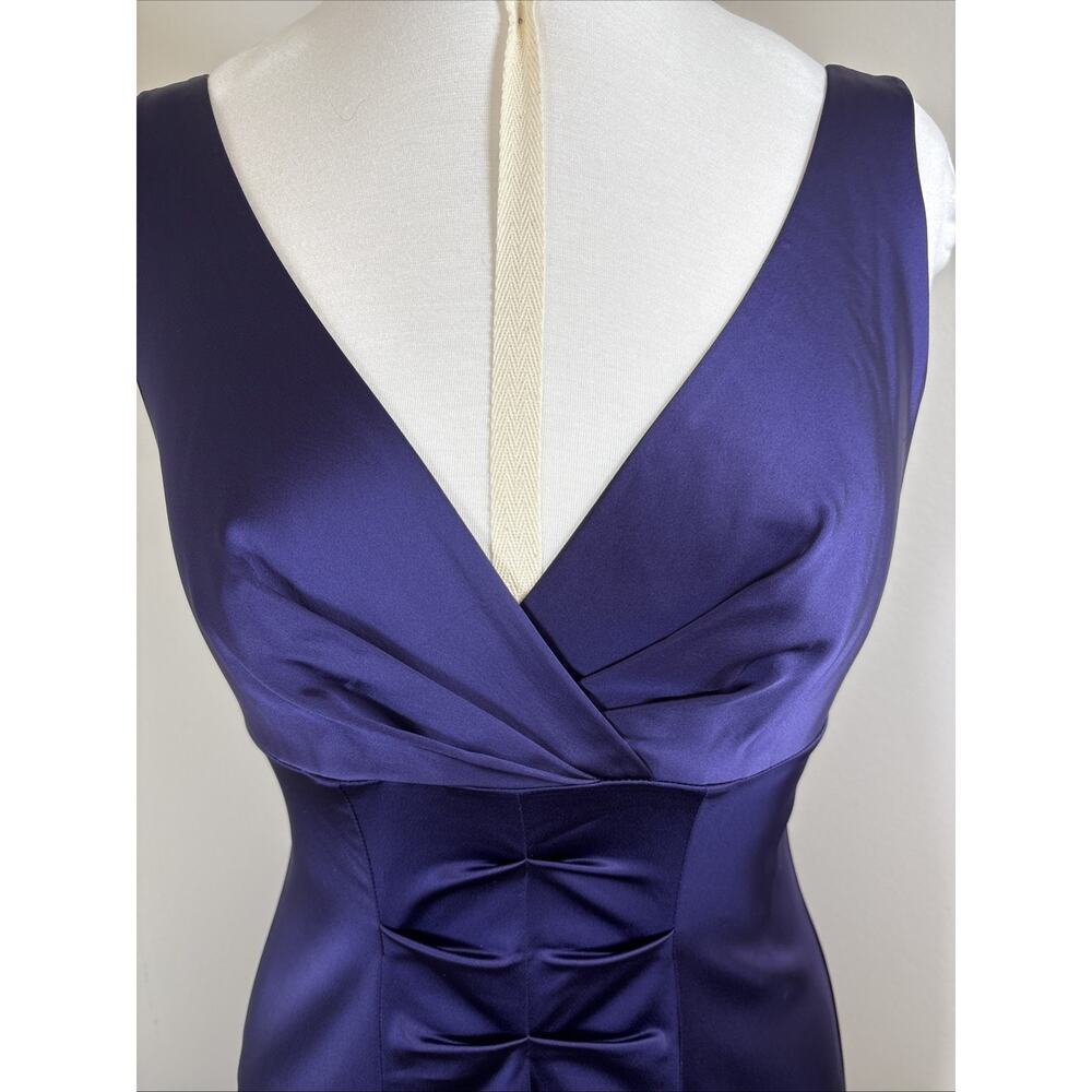 Calvin Klein Royal Purple Dark Romantic Whimsigoth Satin Ruched Stretch Dress 6 - Picture 2 of 14